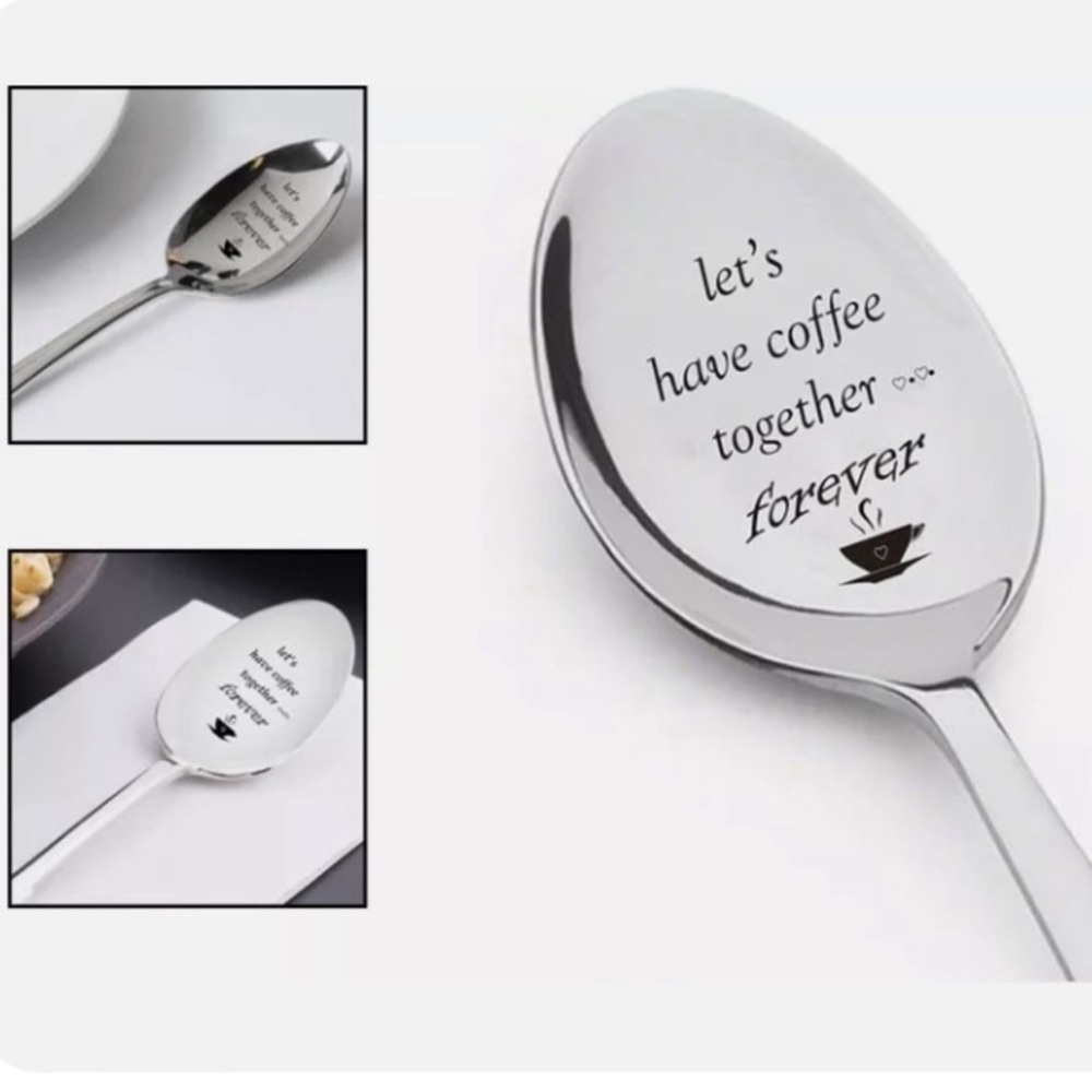 🎉Set Of Two “Let’s Have Coffee Together Forever”  StainlessSteelSilver Teaspoons
